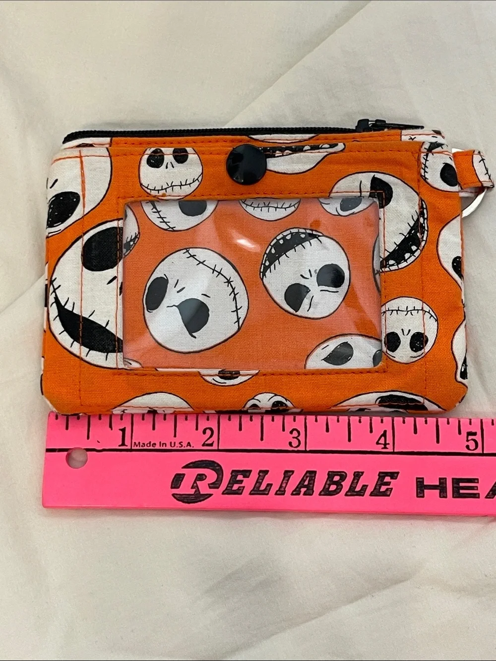 Orange Jack Skellington Pattern ID Wallet with Key Ring